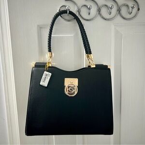 Bebe Black Kate Shopper 2-Way Bag Crossbody Strap and Braided Rope Handles